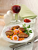 Cevapcici sausages with pepper rice