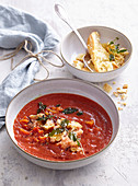 Tomato soup with cheese baguette