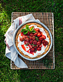 A pie with baked strawberries