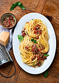 Spaghetti with pesto trapanese