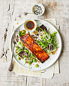 Grilled miso salmon with noodles