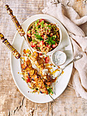 Lamb kebabs and quinoa salad with mint yogurt