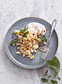Pasta with sour cream, nuts and sage