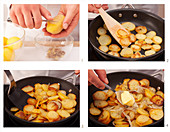 Fried potatoes being made