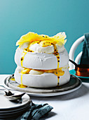 Passionfruit and pineapple pavlova, passionfruit curd