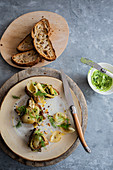 Sourdough toast with herb butter and caramelized onion
