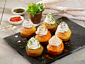 Polenta cupcakes with gorgonzola cream