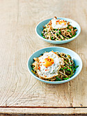 Miso noodles with fried eggs