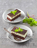 Chocolate and mint slices
