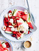 Watermelon, raspberry and lychee salad
