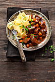 Wild rose hip goulash with pappardelle