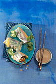 Vietnamese summer rolls with beef fillet, mango and sprouts