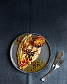 Sole meuniere with blood orange and crispy capers