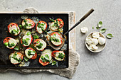 Baked tomatoes with mozzarella and basil