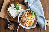 Carrot salad and rye bread with cottage cheese