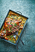 One-pan five-hour lamb with beans and mint