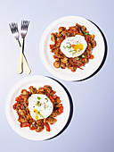 Mushroom hash with poached eggs