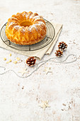 Christmas almond Guglhupf with powdered sugar