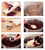 Red cabbage with apples being made