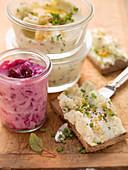 Kartoffelkas (mashed potato and sour cream spread from Bavaria) and a beetroot spread