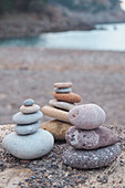 Stacked pebbled on beach