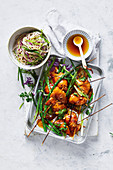 Chicken yakitori skewers with soba noodle salad