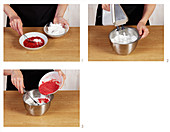 Preparing rhubarb cream for cakes