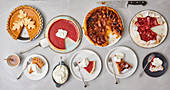Pumpkin pie, cranberry pie, tarte tatin and rhubarb galette