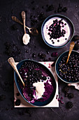 Millet blueberry pudding with yoghurt