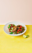 Sweet potato jackets with stir-fried beef and beans
