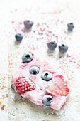 Frozen yogurt with fruit powder and berries