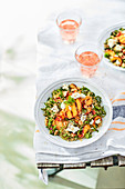 Quinoa, goat's cheese and peach salad