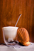 French madeleine with caffe latte