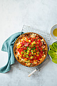 Cheese and tomato quiche with whoelmeal flour pastry