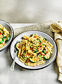 Chargrilled courgette and smoked bacon pasta