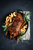 Roasted duck with fried apples and sage