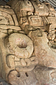 Stucco masks on Mayan pyramid, Acanceh, Mexico