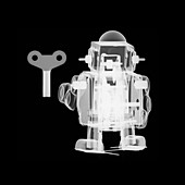 Toy metal robot and key, X-ray