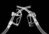 Two petrol hand pumps, X-ray
