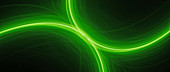 Green glowing curves in space, abstract illustration