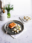 Scandi-style salmon with pickle potato salad