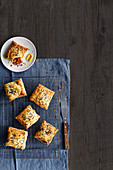 Spiced vegetable pastry slices with vegeterian 'corizo'