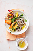 Glasswort with ginger, soba noodles and limes