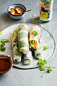 Summer rolls with vegetables and herbs with hoisin and peanut sauce (Vietnam)