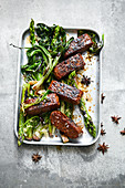 Braised tempeh with green vegetables (Asia)