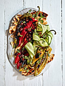Grilled peppers and flatbread salad