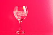 Stielglas mit Gin Tonic vor rosa Hintergrund