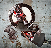 Black forest cake with chocolate biscuits and cream with cherries