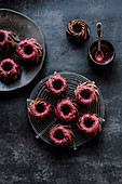 Mini chocolate cupcakes with raspberry icing