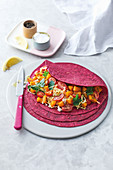 Roasted butternut and whipped feta beetroot wrap